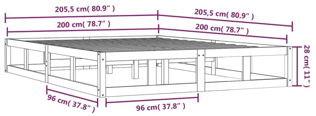 Estrutura de cama 200x200 cm madeira maciça castanho mel