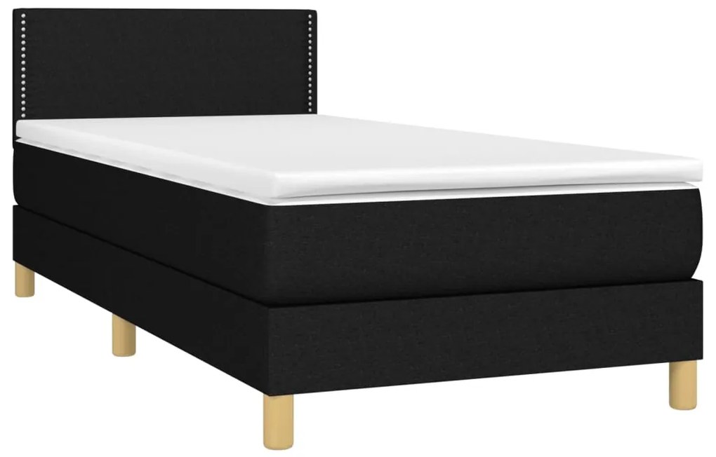 Cama box spring c/ colchão e LED 90x200 cm tecido preto