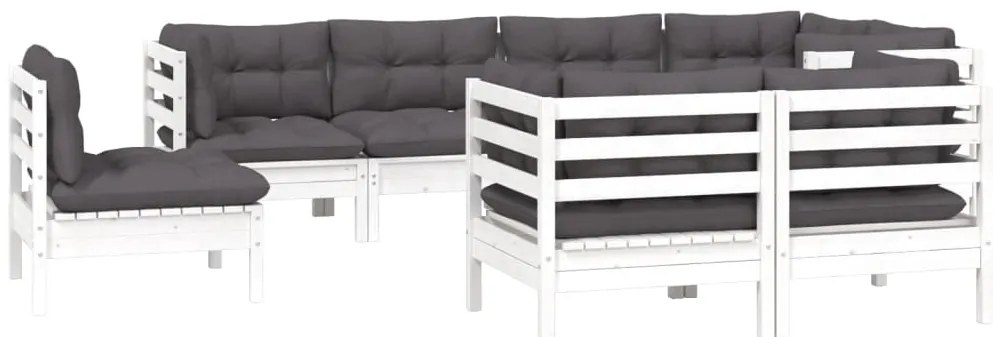 8 pcs conjunto lounge jardim c/ almofadões pinho maciço branco