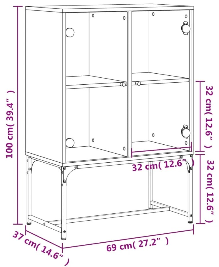 Armário de apoio c/ portas de vidro 69x37x100 cm cinza cimento