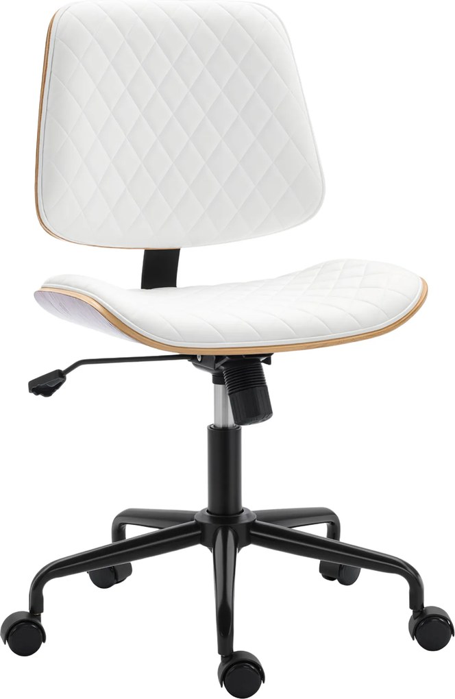 HOMCOM Cadeira Ergonômica sem Braços Giratória em Couro com Encosto Curvado em Forma de U Ajustável Basculante 48,5x53x88-98cm Branca | Aosom Portugal