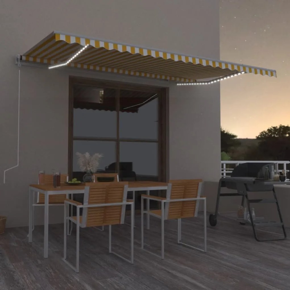 Toldo retrátil manual com LED 500x300 cm amarelo e branco