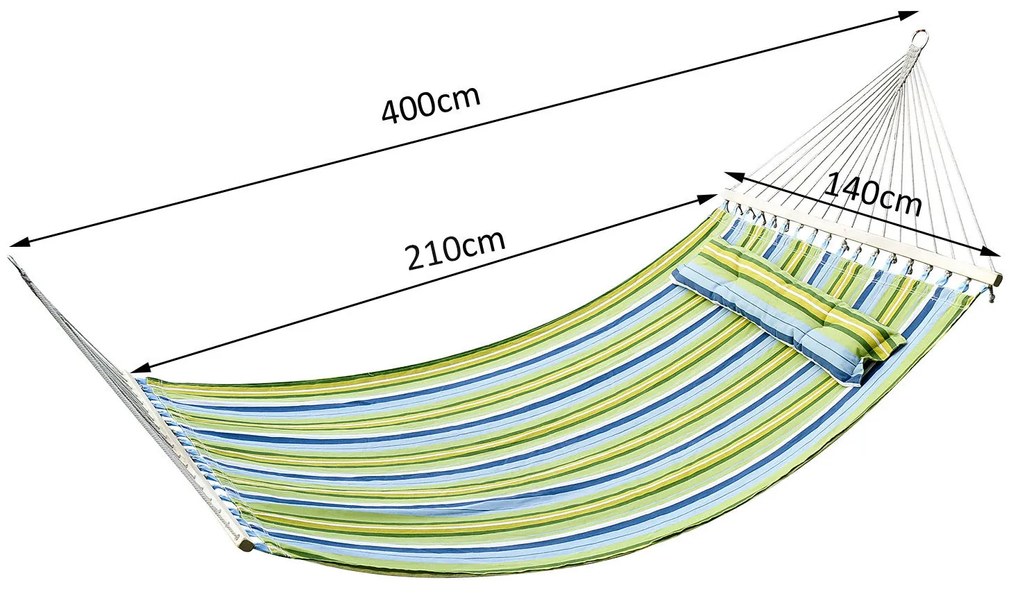 Rede pendurado jardim para 2 pessoas Rede Ecológica para Camping com Travesseiro de 210kg Listras Azuis e Verdes 2.1x1.4m