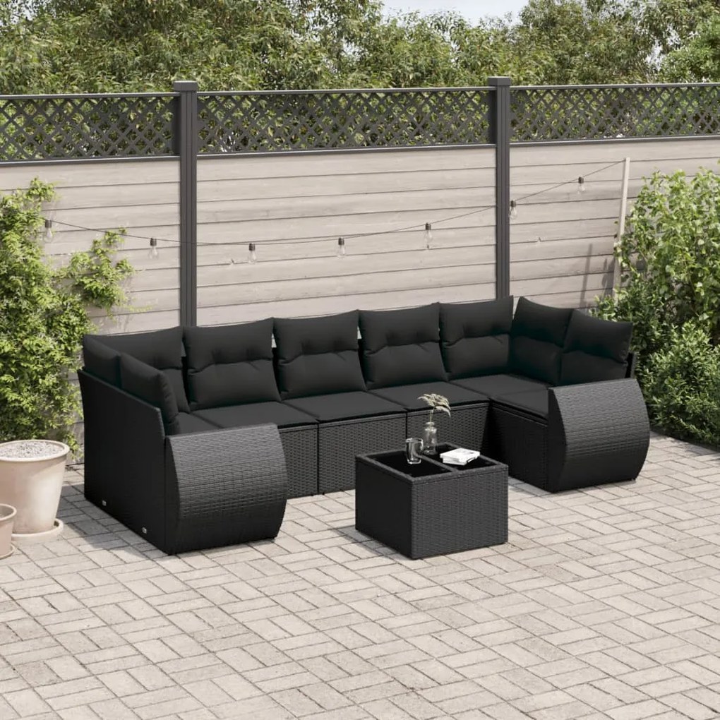 vidaXL 8 pcs conjunto sofás de jardim com almofadões vime PE preto