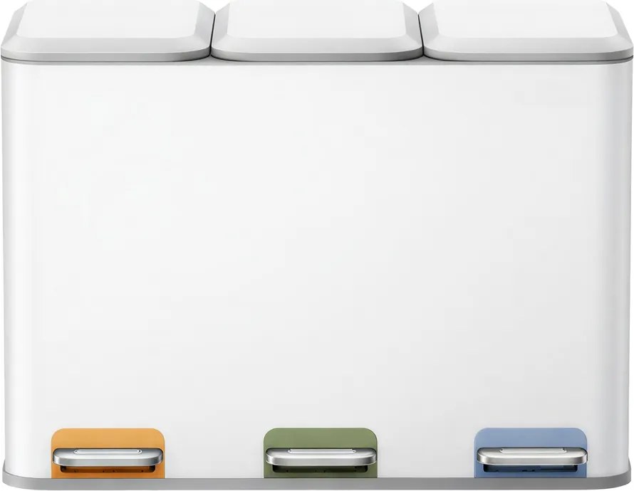 Caixote do lixo com 3 baldes internos de 15 L, 60,5 x 38,8 x 42,7 cm caixote do lixo com pedal em aço, cozinha Branco