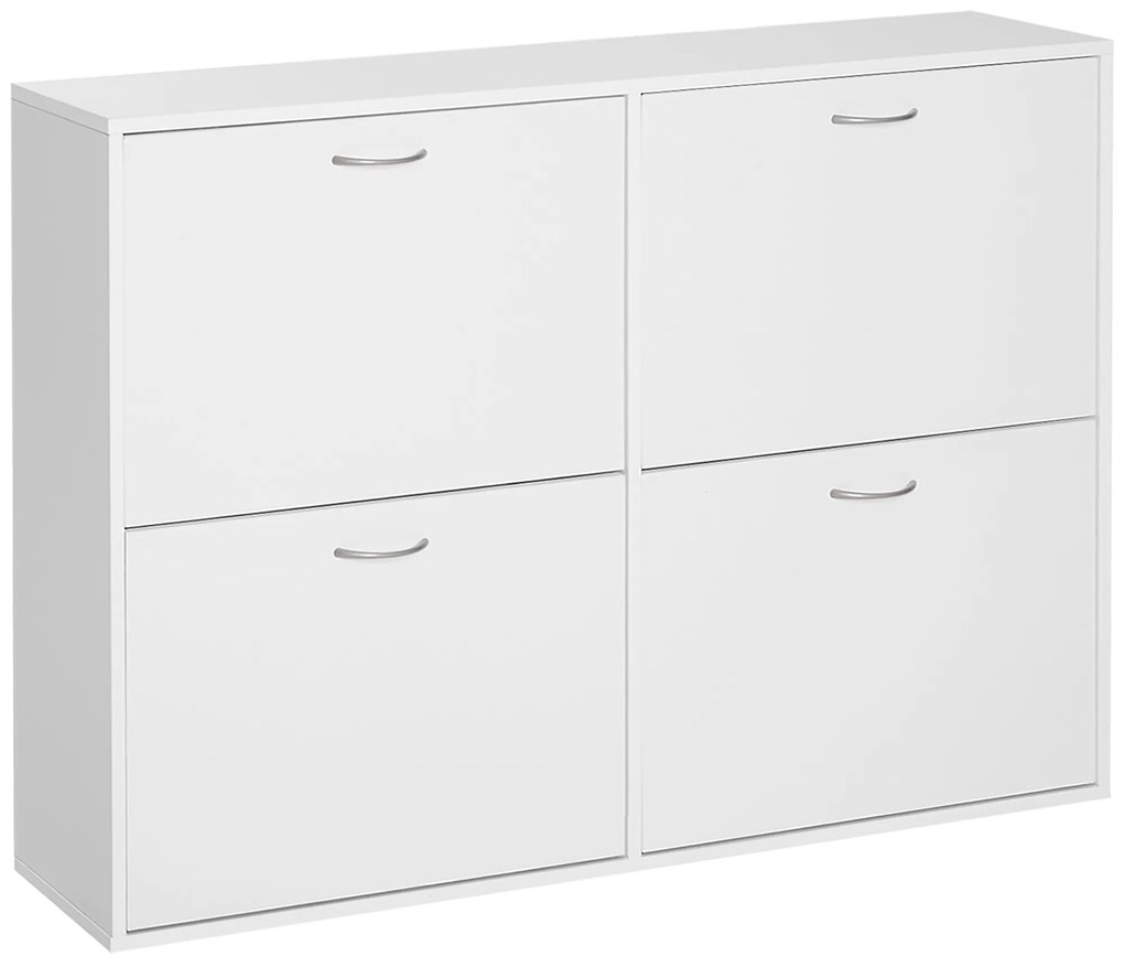 HOMCOM Móvel Sapateira Branca Sapateira Moderna com 4 Gavetas Abatíveis e Prateleiras Ajustáveis para 16-24 Pares de Sapatos para Corredor Entrada 120x24x81 cm Branco