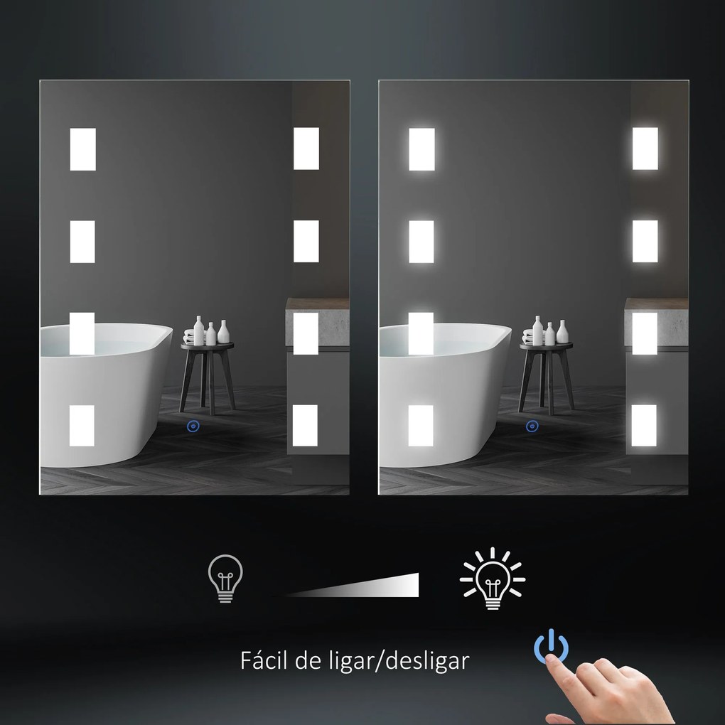 Espelho Casa de Banho com Luz LED 14,5W 70x50 cm Espelho para Casa de