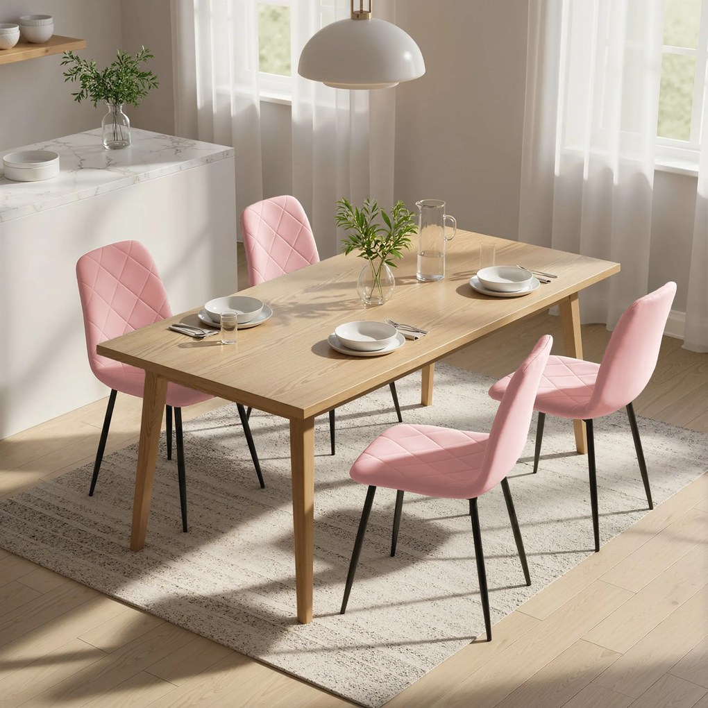 Conjunto de 4 Cadeiras de Jantar em Veludo (MESA NÃO INCLUIDA) com Pernas de Aço para Sala 45x54x87 cm Rosa