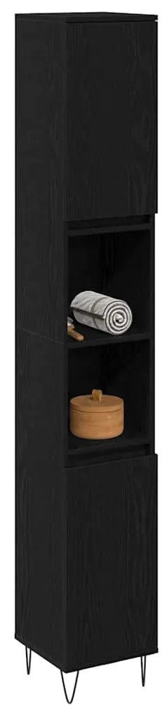 Armário de Banheiro vidaXL Preto Carvalho 30x30x190 cm Madeira Engenha