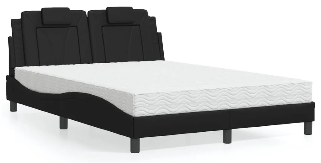 Cama com colchão 140x190 cm couro artificial preto