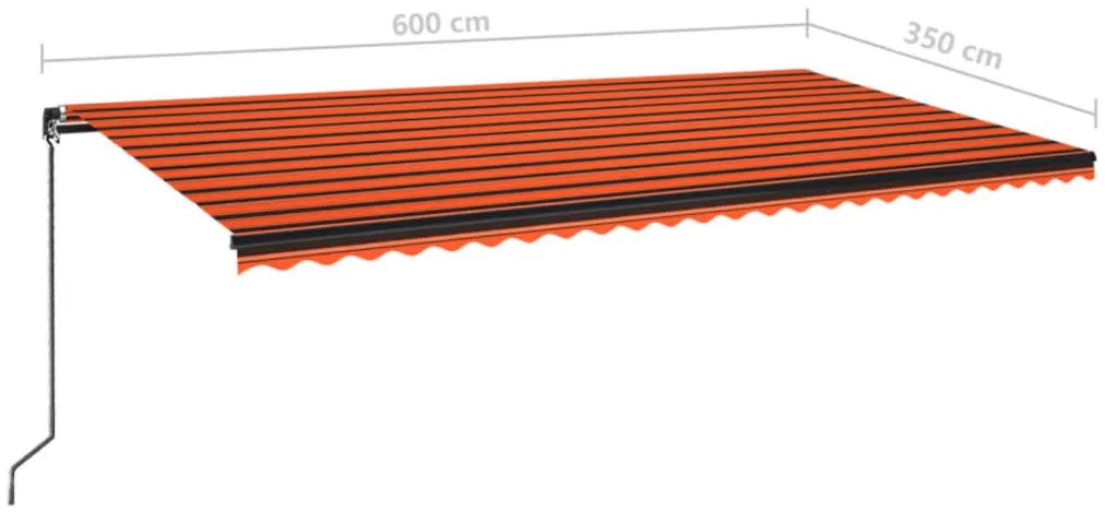 Toldo retrátil manual 600x350 cm laranja e castanho