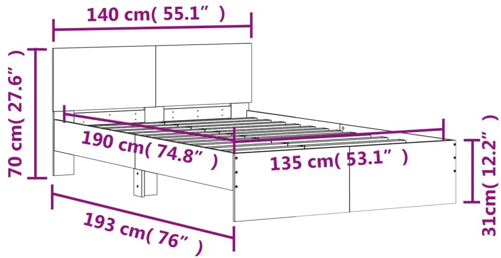 Estrutura de cama com cabeceira 135x190 cm cinzento sonoma