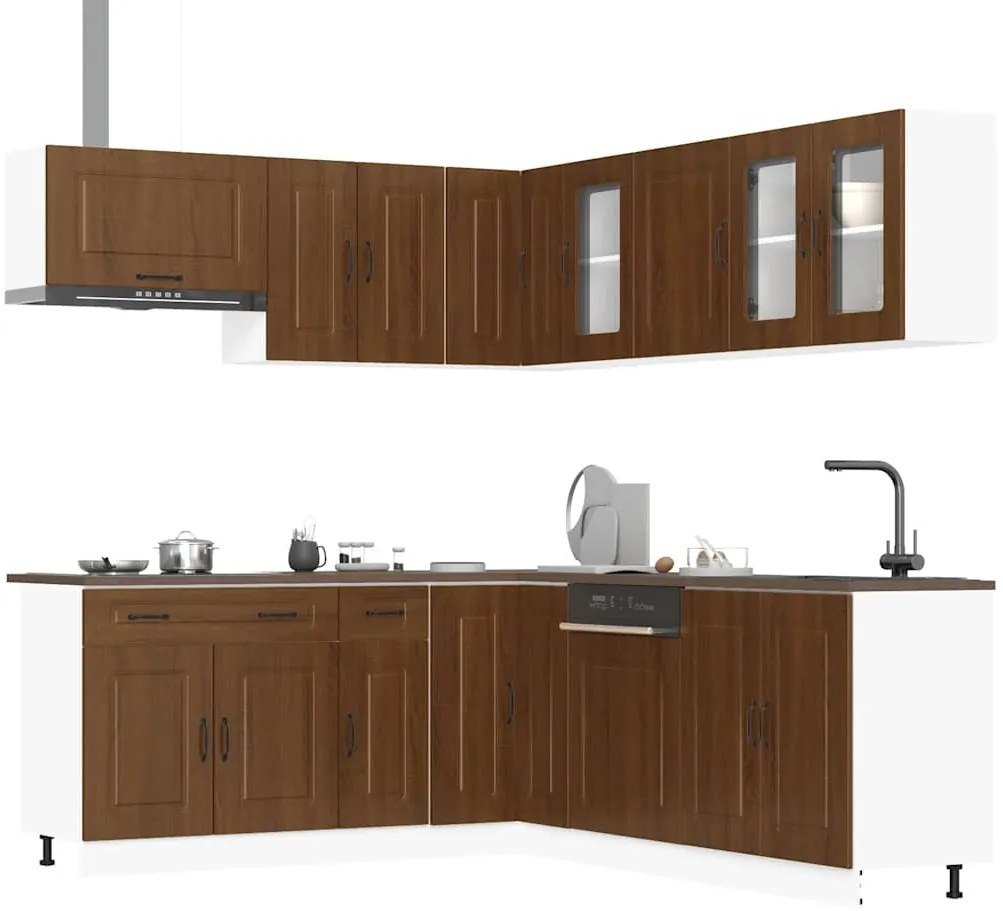 vidaXL 11 peças armário de cozinha conjunto Kalmar carvalho castanho