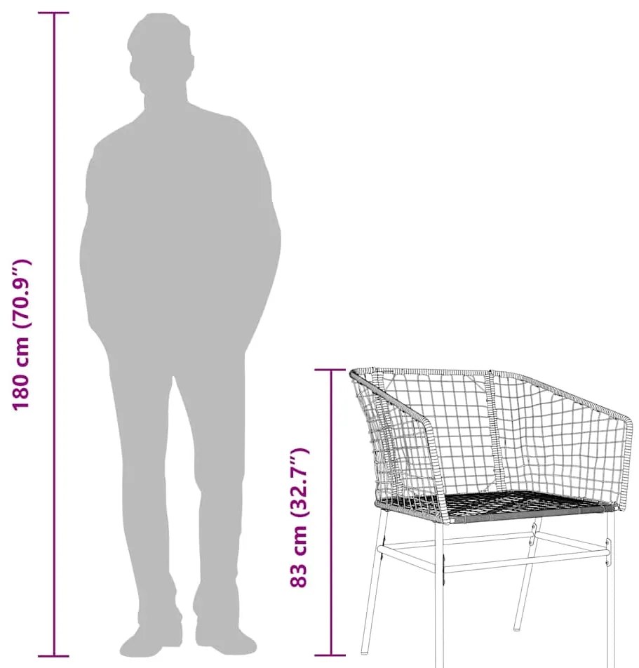 Conjunto jantar jardim 3 peças vidro vime PE castanho