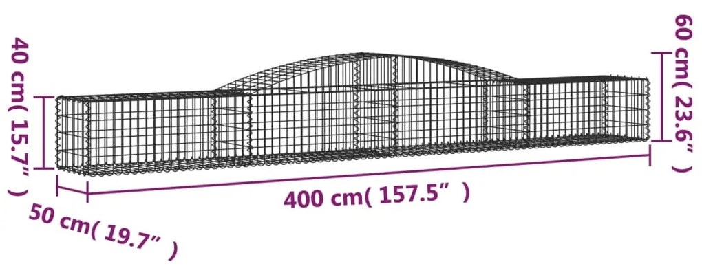 Cestos gabião arqueados 5 pcs 400x50x40/60 cm ferro galvanizado