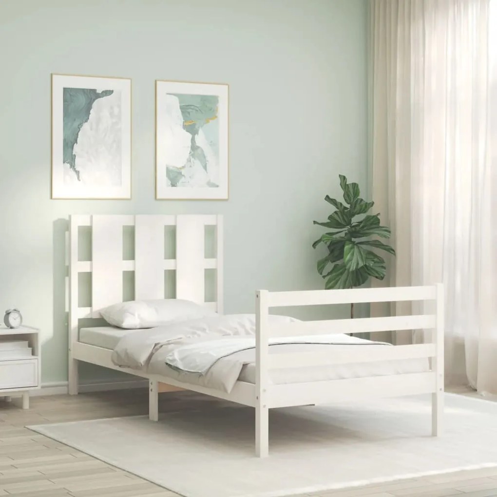 vidaXL Estrutura de cama com cabeceira 100x200cm madeira maciça branco
