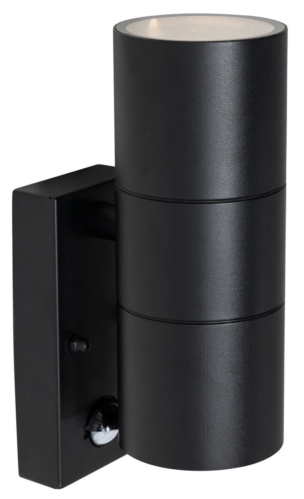 Candeeiro de parede exterior preto AR70 de 2 luzes com sensor de movimento - Duo Moderno