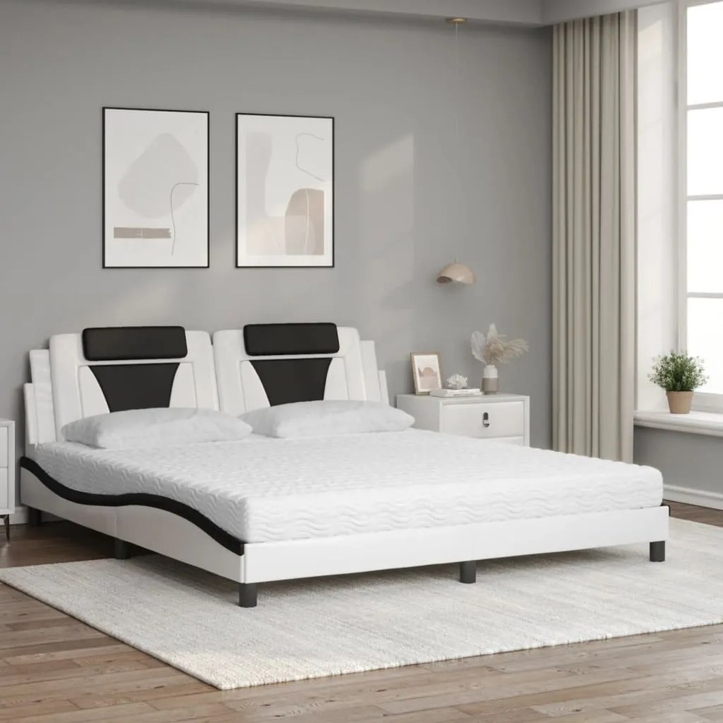 Cama com colchão 180x200 cm couro artificial preto e branco