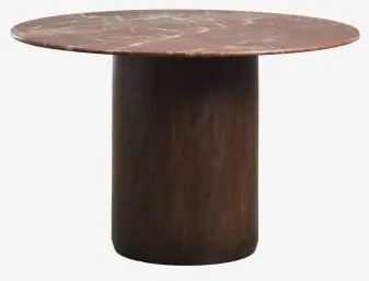 Mesa De Jantar Redonda Ø120 Cm Luceida Mármore Vermelho Chigan & Madeira De Cabo Escuro - Sklum