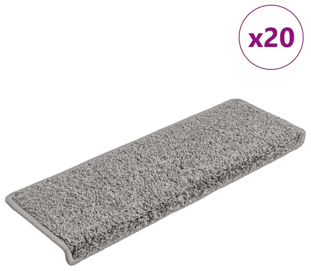 vidaXL Tapetes de escadas 20 pcs 65x21x4 cm cinzento
