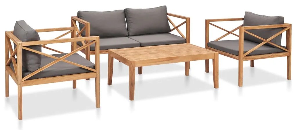 vidaXL 4 pcs conjunto lounge jardim c/ almofadões madeira teca maciça