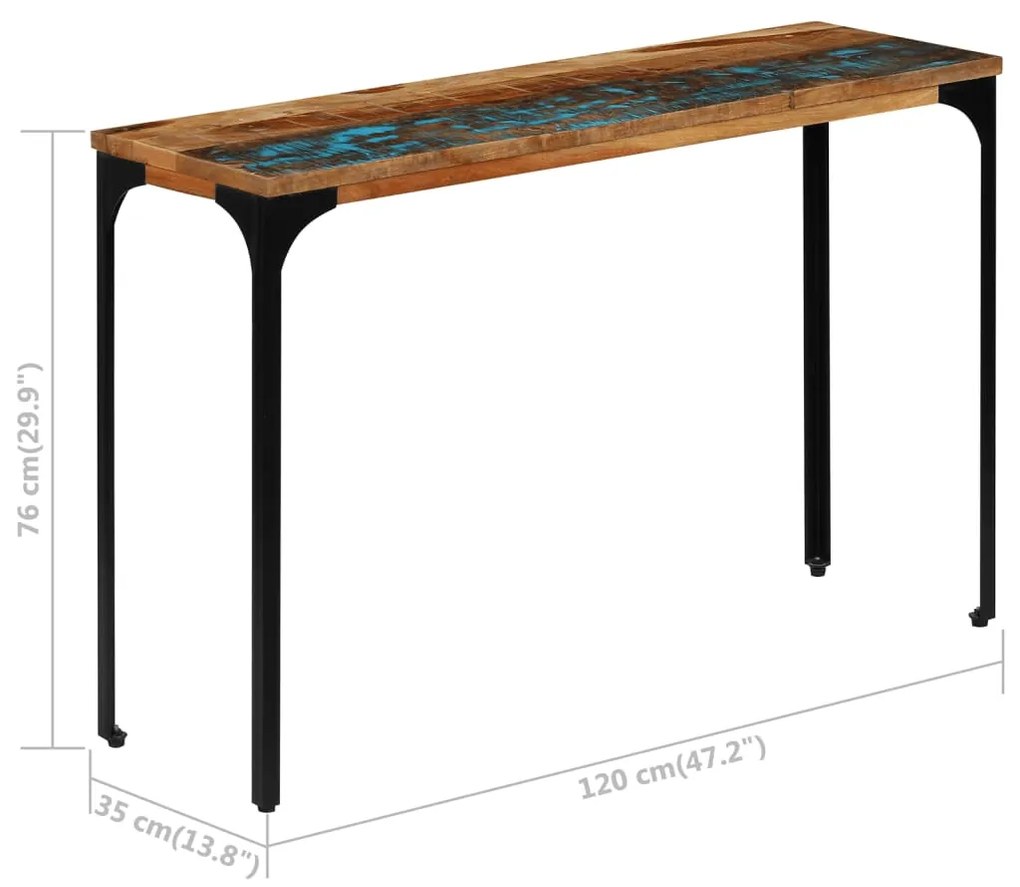 Mesa consola 120x35x76 cm madeira recuperada maciça