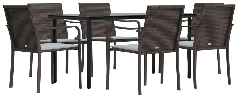 7 pcs conjunto de jantar p/ jardim c/ almofadões vime PE e aço