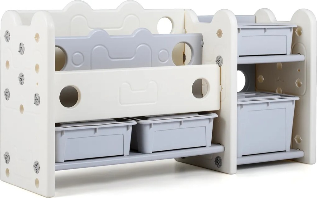 Organizador de brinquedos 2 em 1 com estante de 4 caixas e 3 prateleiras 114 x 36,5 x 63 cm, com tema de gatos, para quarto, sala de estar ou quarto d