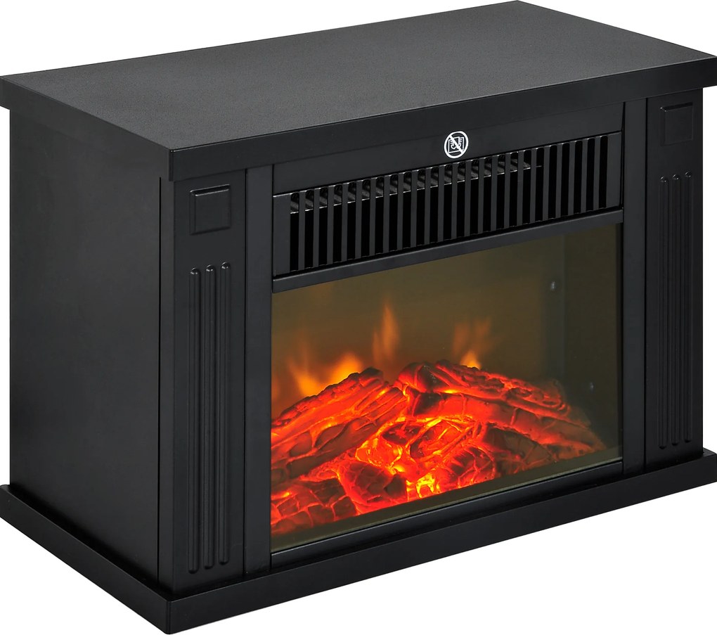HOMCOM Lareira Elétrica Portátil Termostato Ajustável 600W1200W Efeito Chama Realista Design Compacto 34x17x25cm Preta | Aosom Portugal
