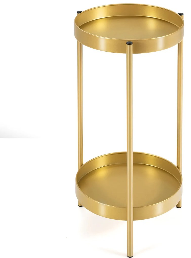 Suporte de planta de metal com suporte de planta moderno de 2 camadas com 2 bandejas dobráveis ​​para interior e exterior 30 x 60 cm dourado