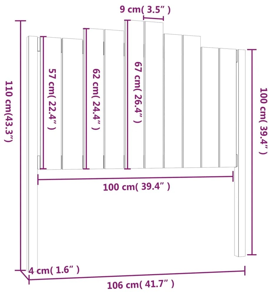 Cabeceira de cama 106x4x110 cm pinho maciço cinzento