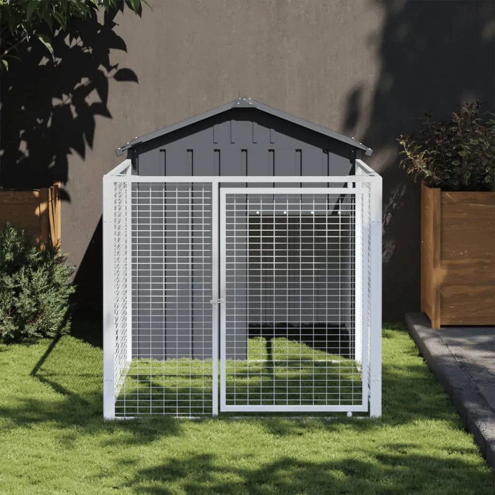 vidaXL Casota para cães com parque aço galvanizado antracite