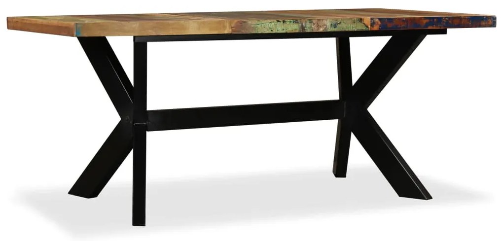 Mesa de jantar madeira reciclada maciça + aço em cruz 180 cm