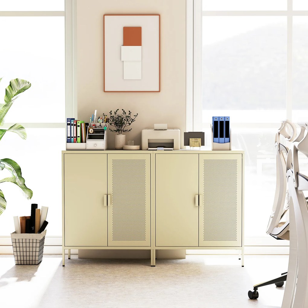 Aparador com 2 Portas, 80 x 35 x 102 cm, Prateleiras Ajustáveis, Amarelo