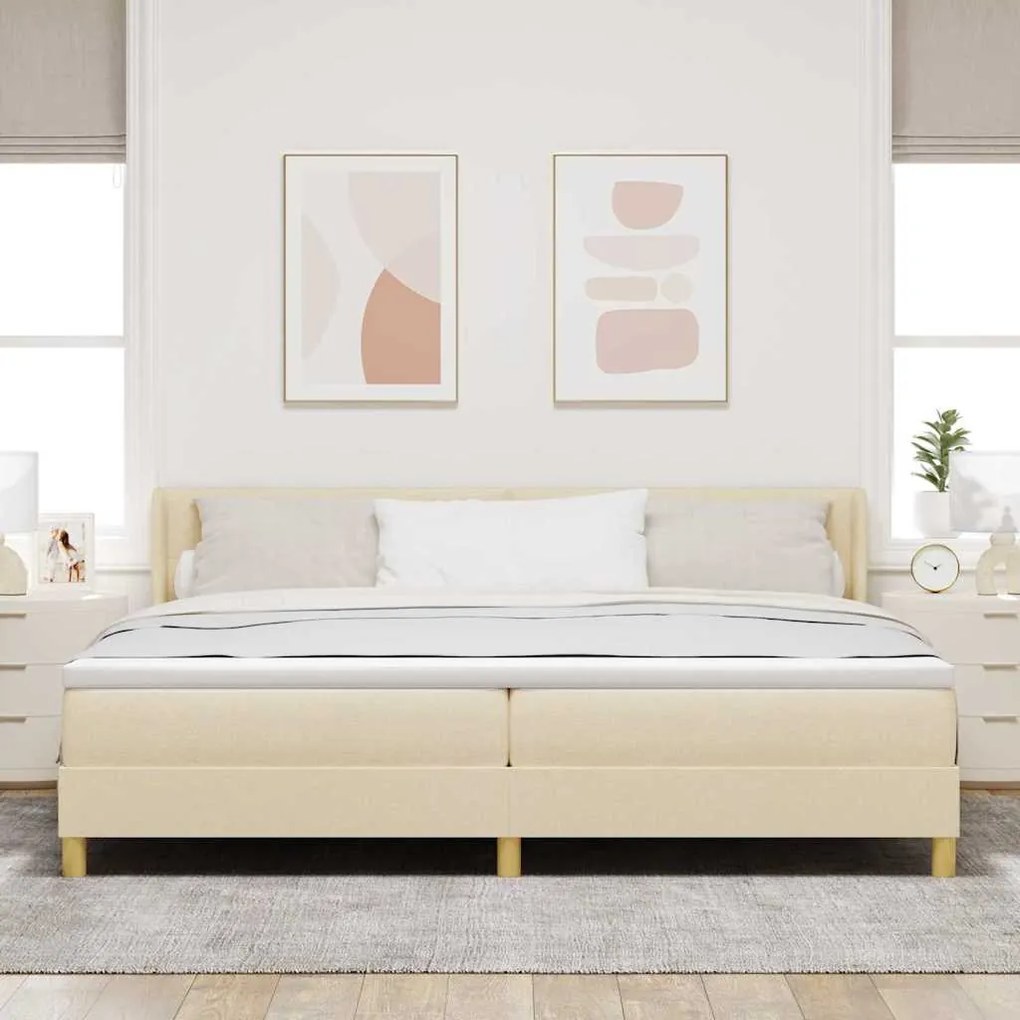 Cama Box com Colchão Creme, 200 x 200 cm, Tecido