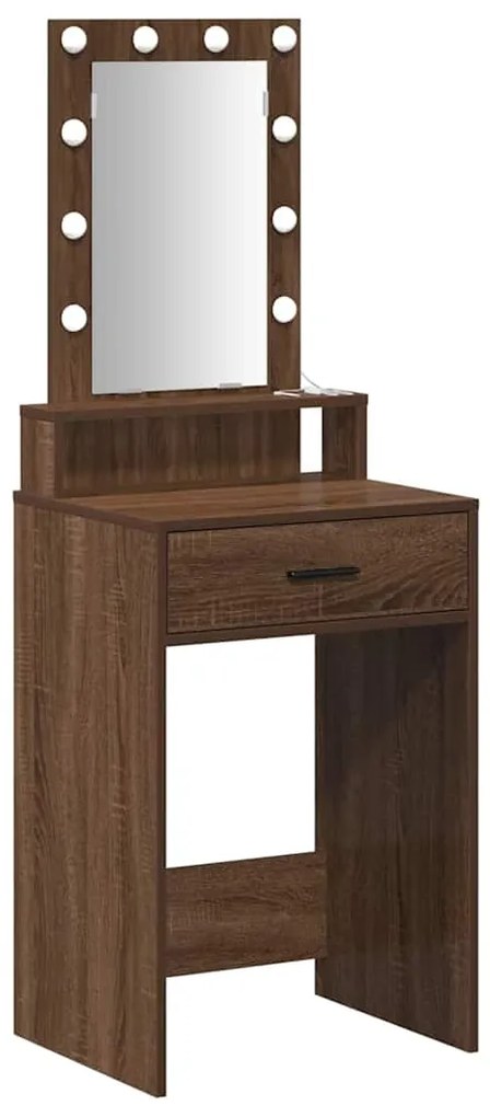Mesa de Maquiagem vidaXL com Luzes LED Castanho Carvalho 50x41x140 cm