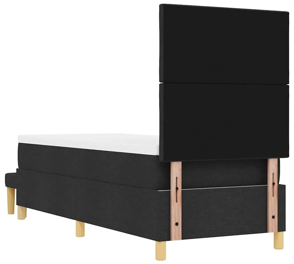 Cama Box Spring com Colchão &amp; Banco Preto 80x200 cm Tecido