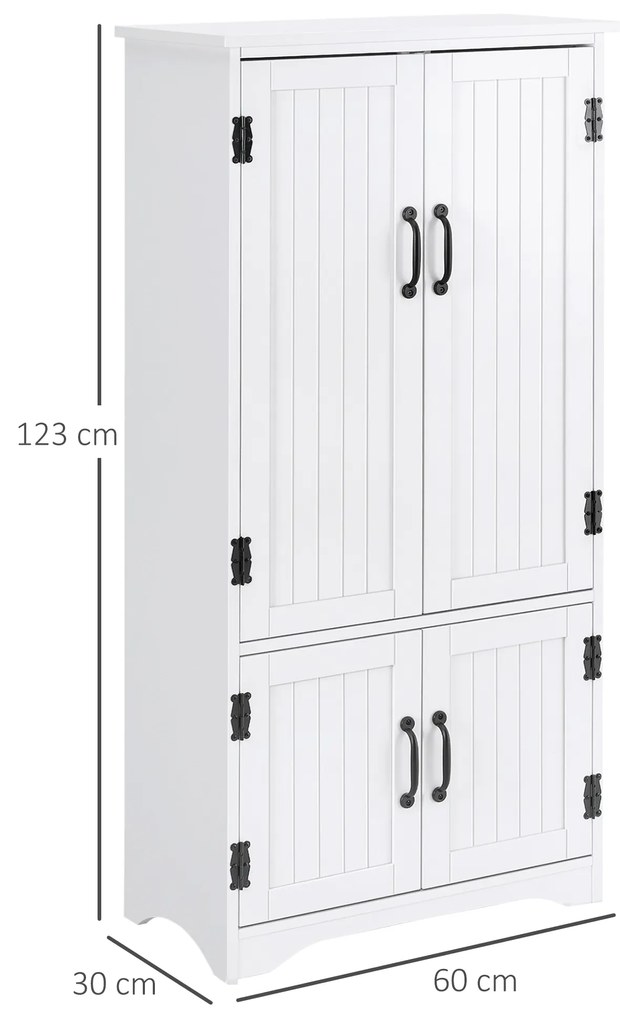 Armário de Cozinha Alto Móvel Auxiliar com 4 Portas e Prateleiras Ajustáveis 60x30x123 cm Branco