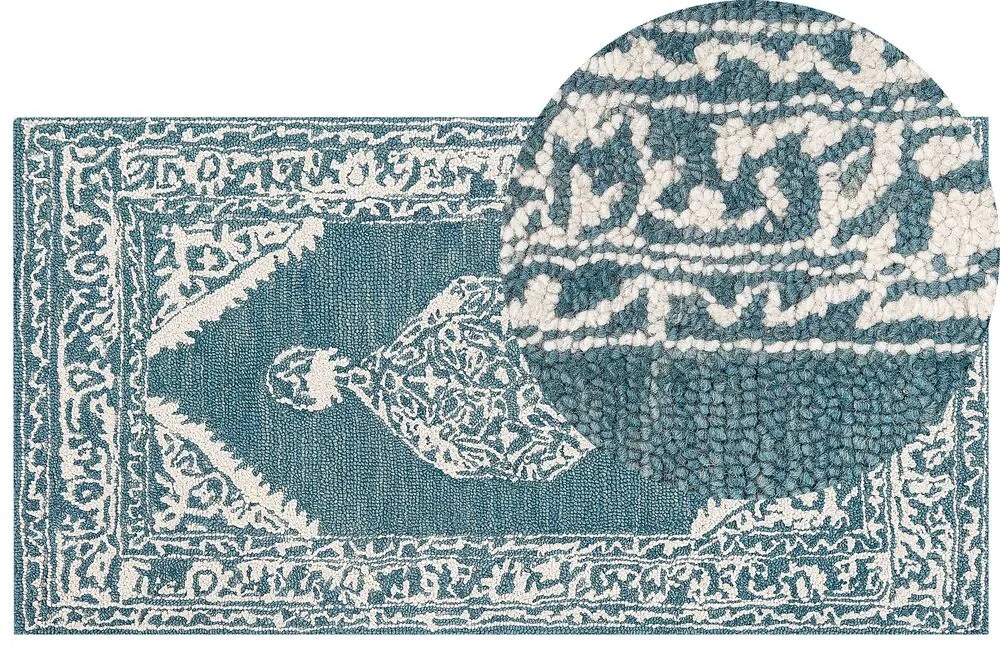 Tapete de lã azul e branca 80 x 150 cm GEVAS Beliani