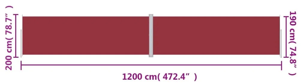 Toldo lateral retrátil 200x1200 cm vermelho