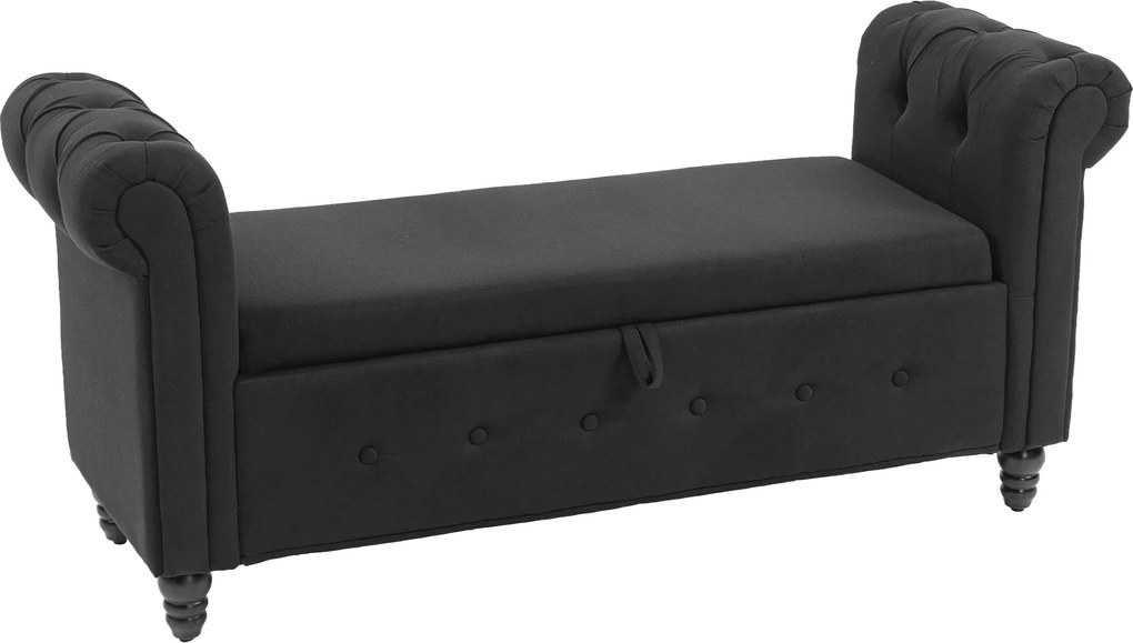 HOMCOM Banco Banqueta Baú 2 em 1 em Tecido com Aspecto de Linho com Pés em Madeira 146,5x49x72 cm Preto | Aosom Portugal