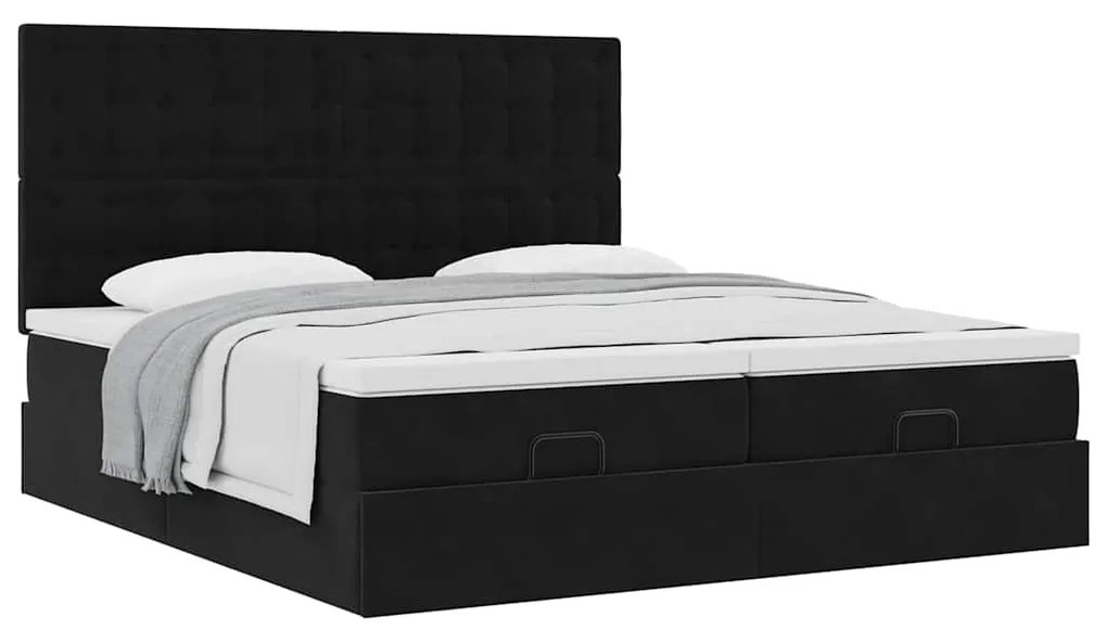 Estrutura de cama otomana com colchões 200x200cm veludo preto