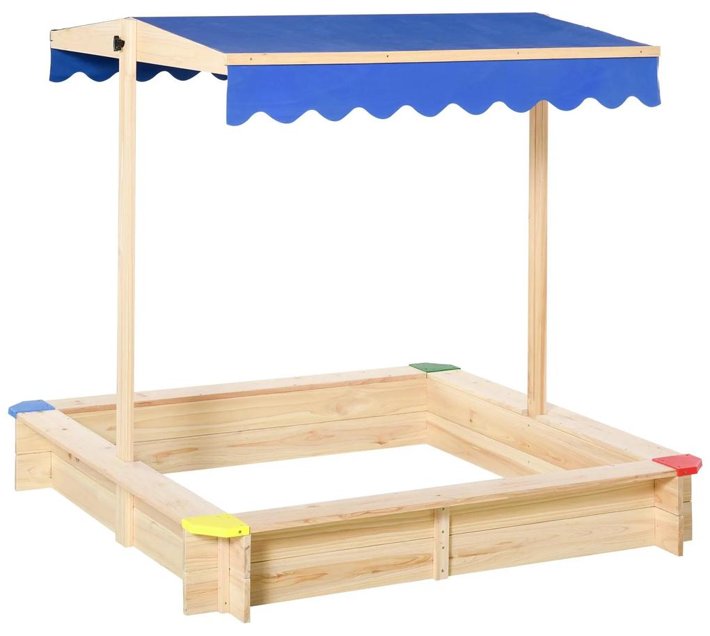 Outsunny Caixa de areia de madeira para crianças com telhado Toldo ajustável Espaçoso 120x120x120 cm para jardim Cor madeira natural | Aosom Portugal