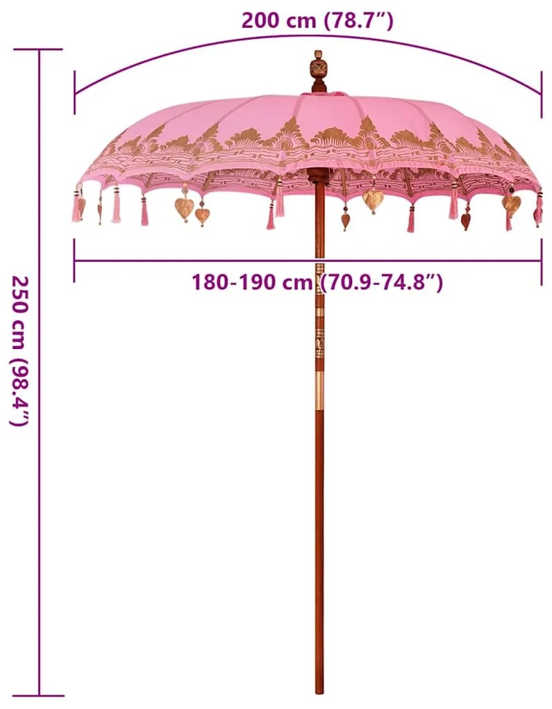 Guarda-sol Outros Manual Rosa x 260 cm Algodão e madeira sólida