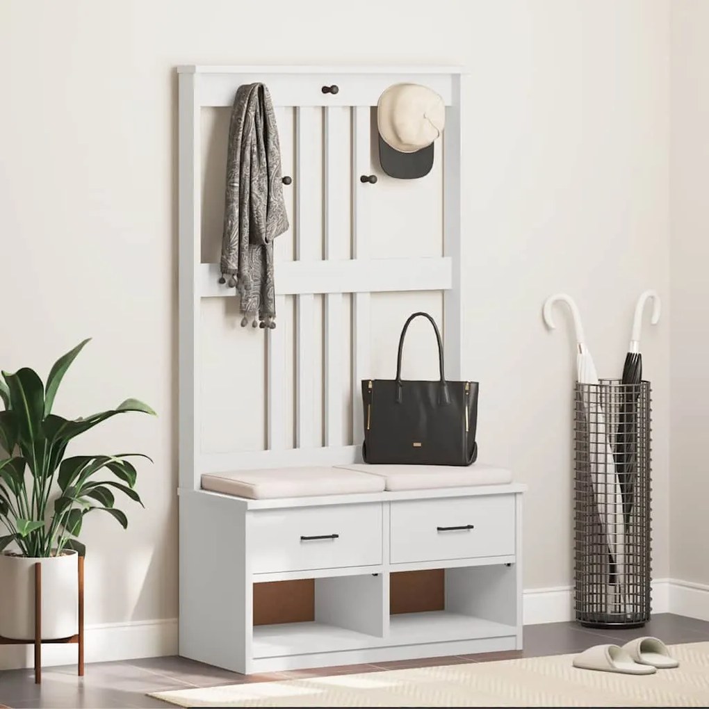 Árvore de Hall SANDNES Branca 87x40x159,5 cm Madeira Maciça de Pinho
