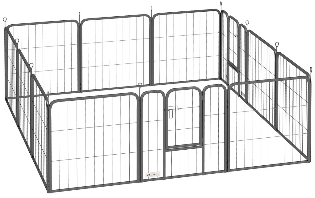 PawHut Cercas para Cães Cachorro com 12 Painéis 56x60 cm Dobrável em Aço com 2 Portas Preto | Aosom Portugal