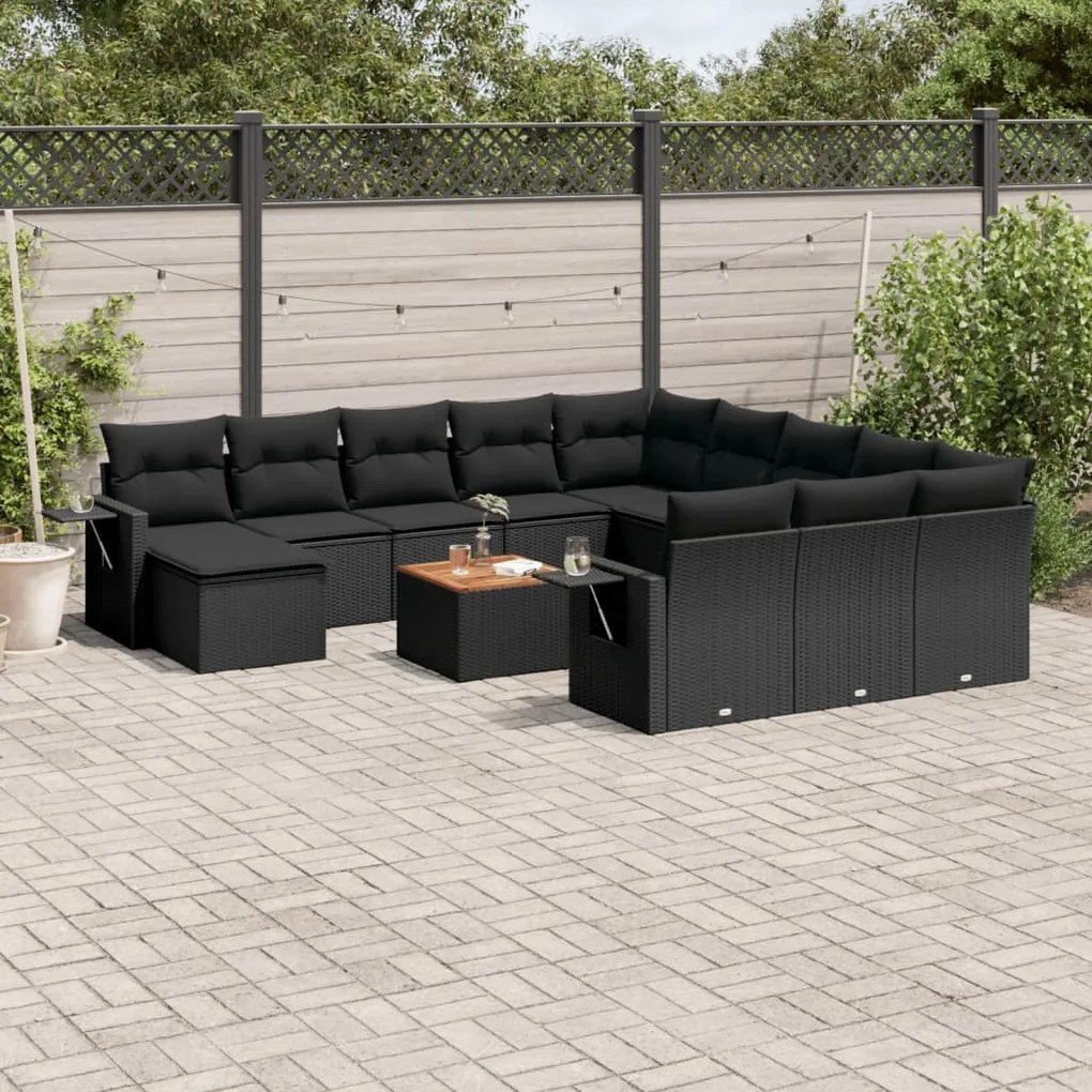 vidaXL 13 pcs conjunto de sofás de jardim com almofadões vime PE preto