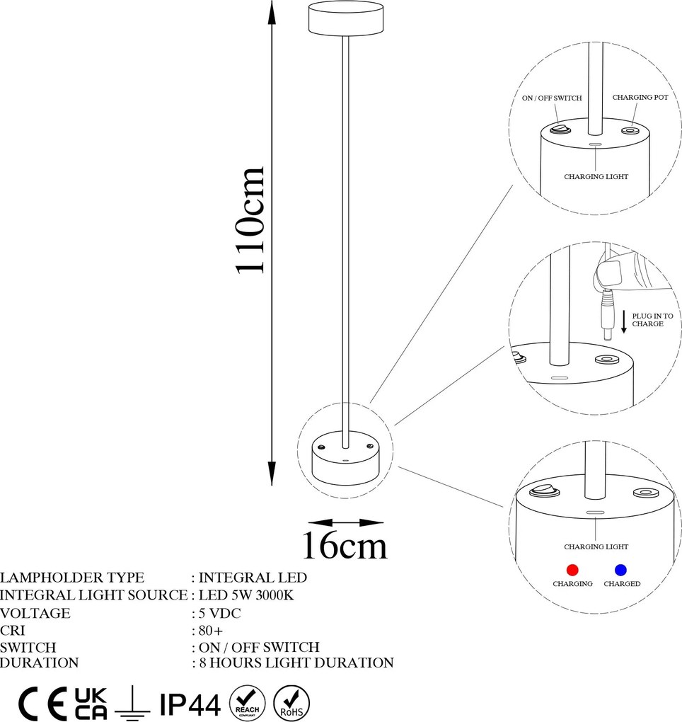 Candeeiro de Pé Keyf – Dourado – Diâmetro: 16 cm Altura: 111 cm