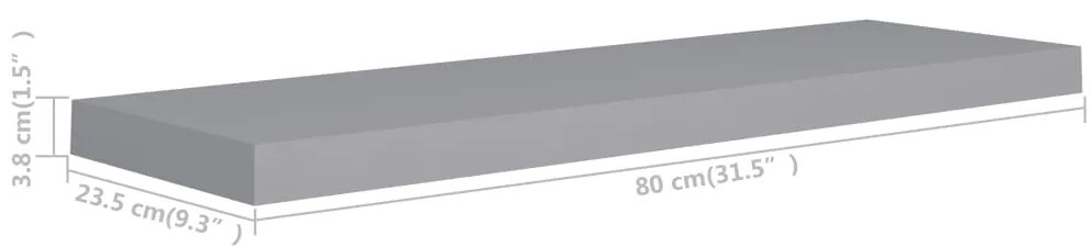 Prateleiras parede suspensas 4 pcs 80x23,5x3,8cm MDF cinzento