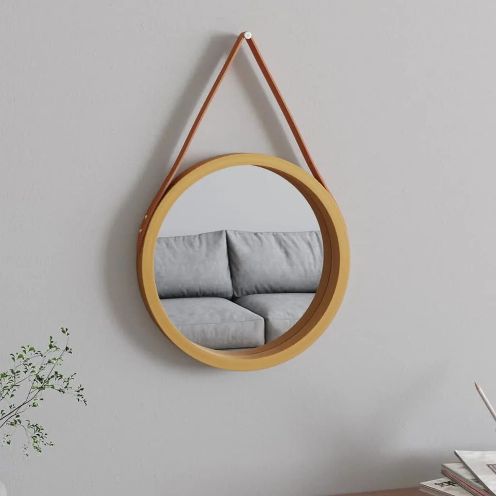 vidaXL Espelho de parede com alça Ø 35 cm dourado